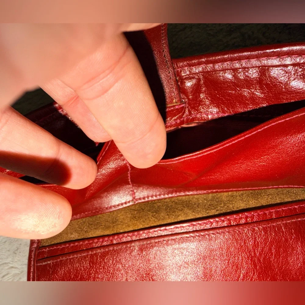 Vintage 80s PAZZO checkbook, coin, purse, wallet, red, cowhide, soft leather